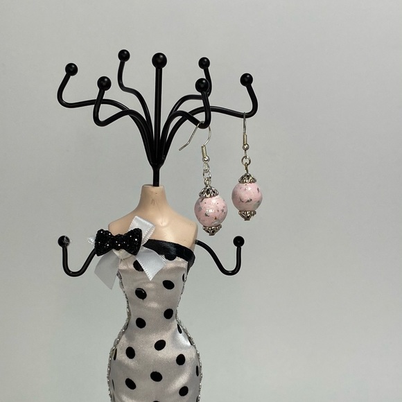 Unique Handmade Polymer Clay Pink & White Earrings - Picture 3 of 12